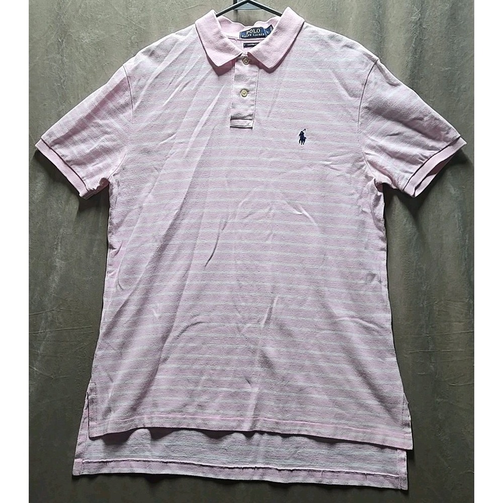 Ralph Lauren Polo Shirt‎ Mens Large Pink Striped Pony Short Sleeve